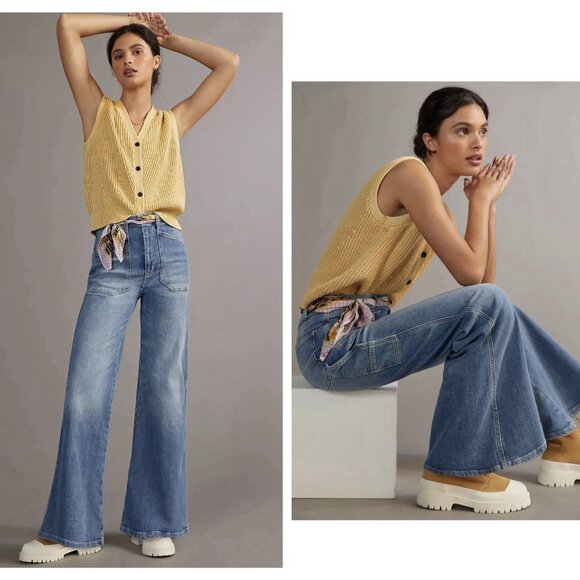 Anthropologie Pilcro 30/10 The Carpenter Wide-Leg Jeans High Rise Relaxed Denim - Picture 2 of 12